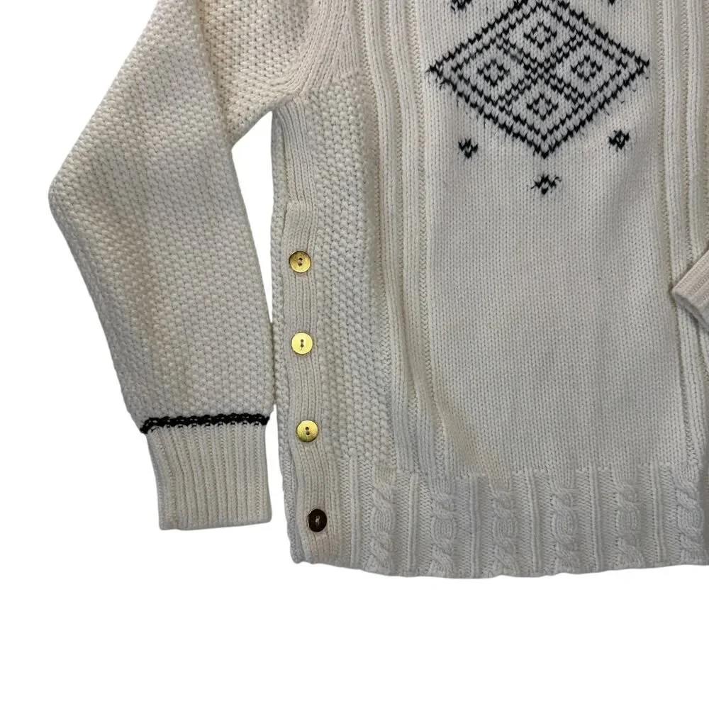 The Reeds X J Crew Side Button Sweater Cream Diamond Mock Neck Knit Women Size S